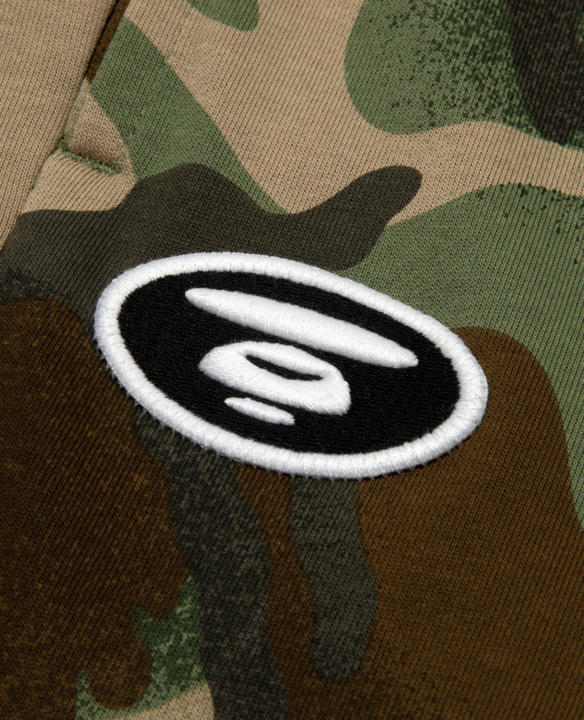 BAPE Moonface logo camo sweat shorts