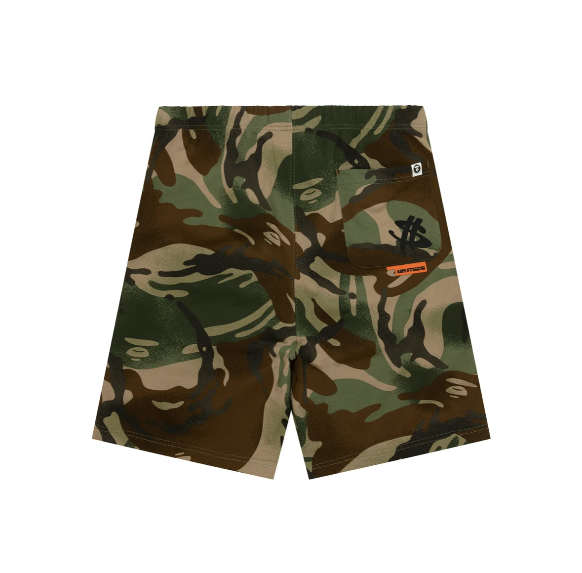 BAPE Moonface logo camo sweat shorts