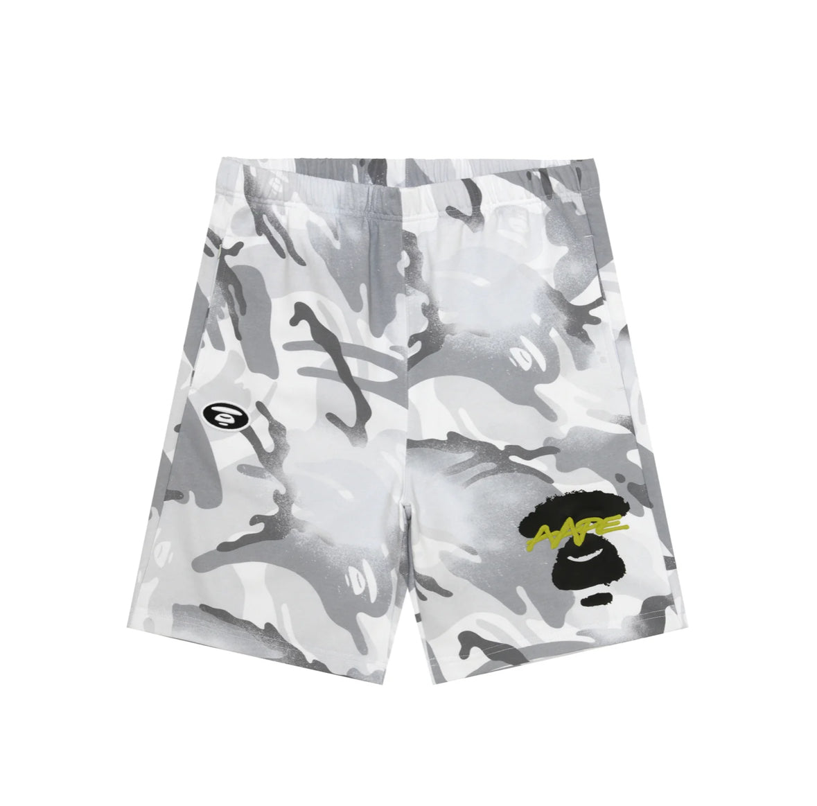BAPE Moonface logo camo sweat shorts