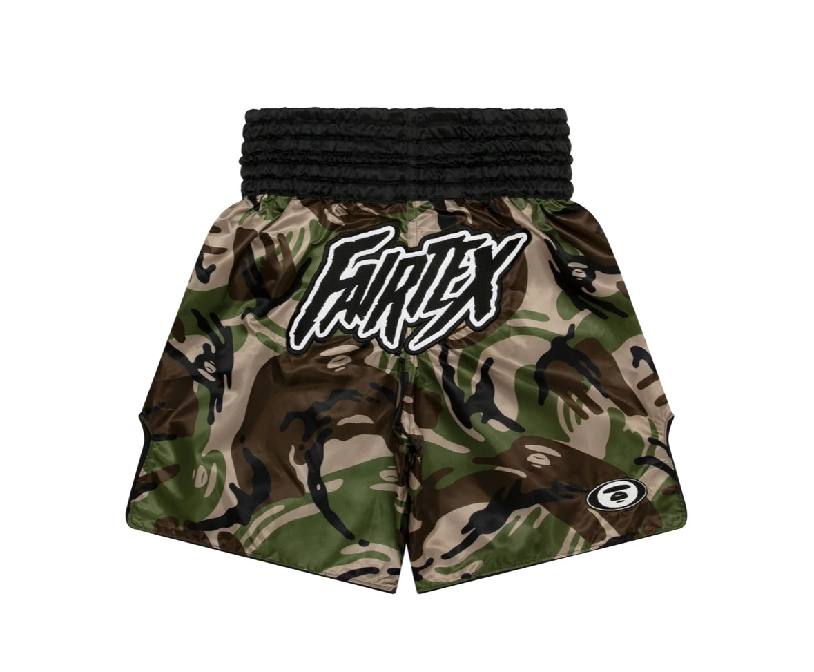 BAPE X Fairtex camo muay thai shorts