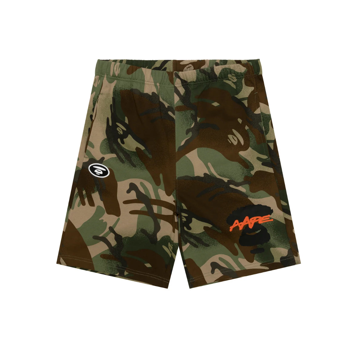 BAPE Moonface logo camo sweat shorts