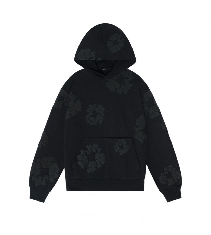 DENIM TEARS COTTON WREATH HOODIE BLACK MONOCHROME