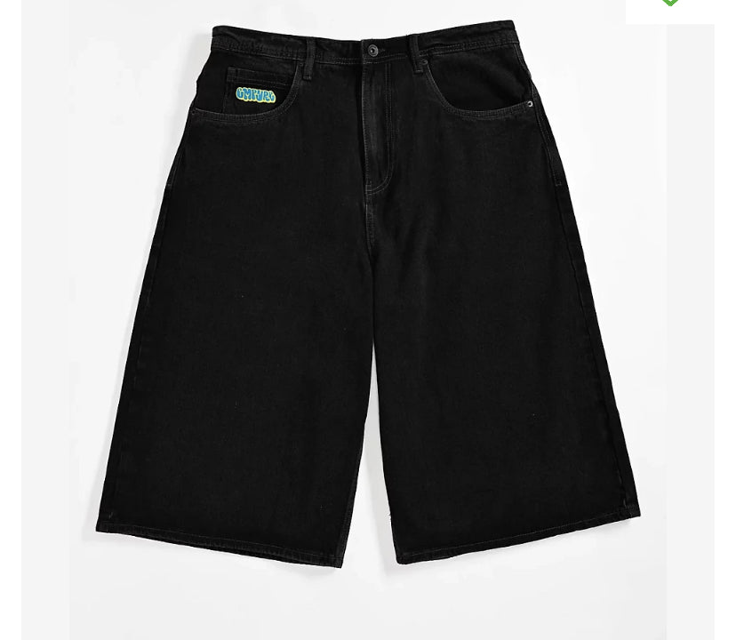 Empyre Shmutz Ultra Wide Black Denim Skate Shorts