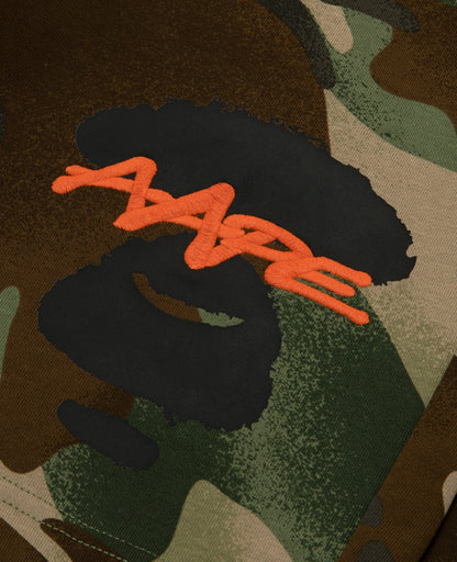 BAPE Moonface logo camo sweat shorts
