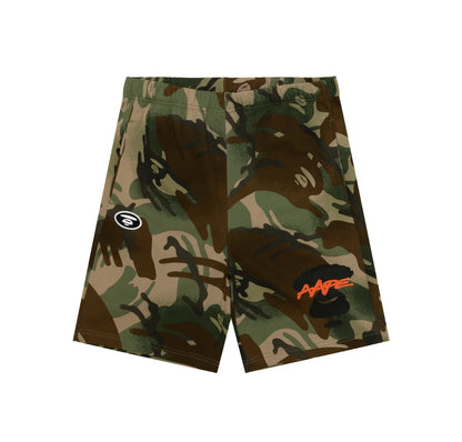 BAPE Moonface logo camo sweat shorts
