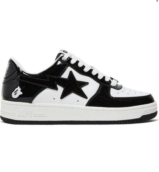 A BATHING APE BAPE STA PATENT LEATHER BLACK WHITE