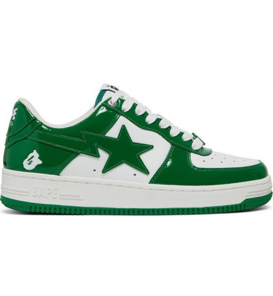 A BATHING APE BAPE STA PATENT LEATHER GREEN WHITE
