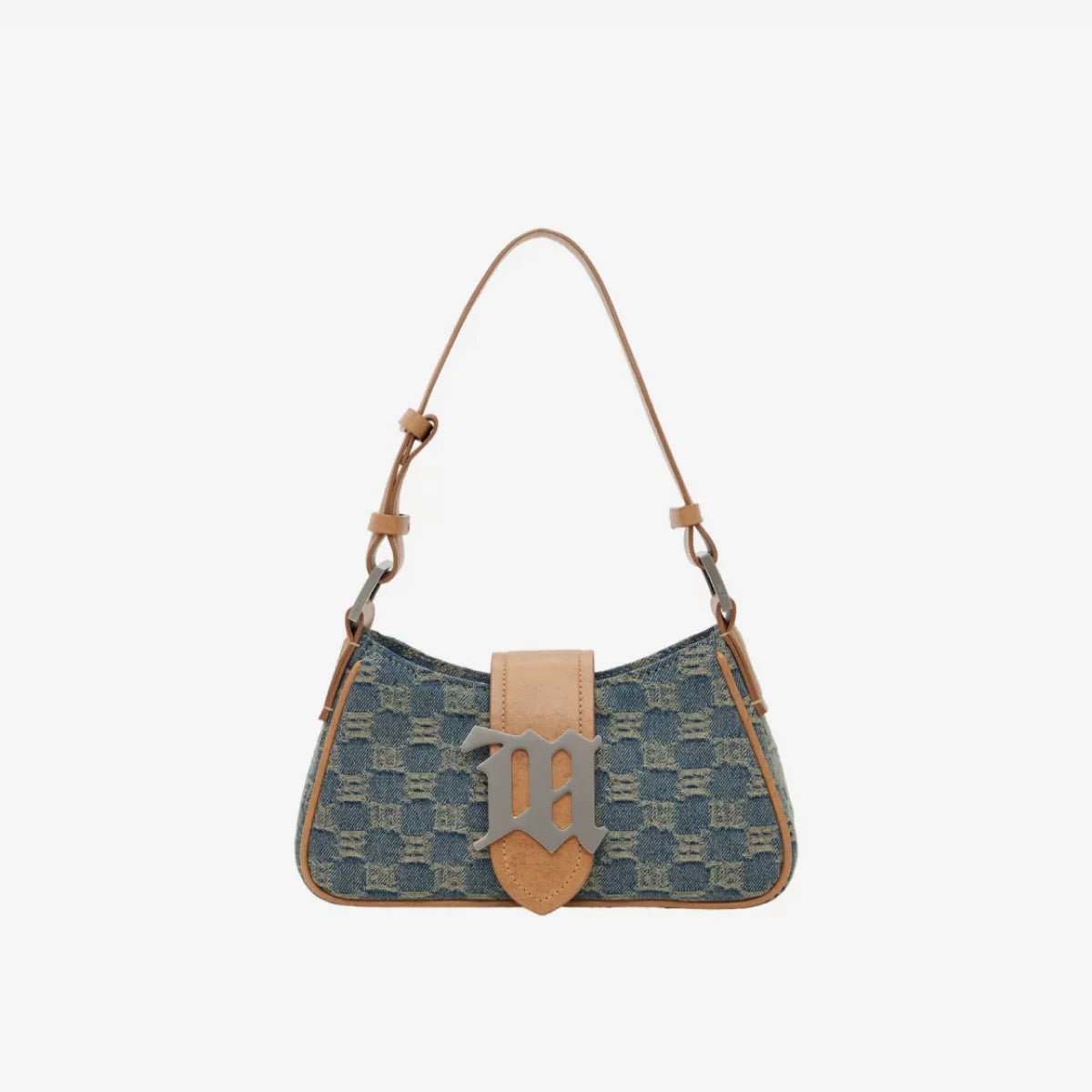 MISBHV WASHED DENIM MONOGRAM SHOULDER BAG SMALL