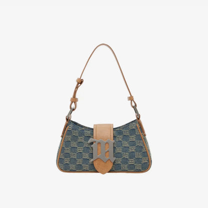 MISBHV WASHED DENIM MONOGRAM SHOULDER BAG SMALL